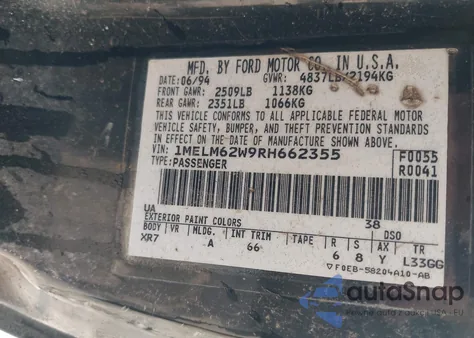 1994 Mercury Cougar Xr7 из США, поврежденный, VIN 1MELM62W9RH662355